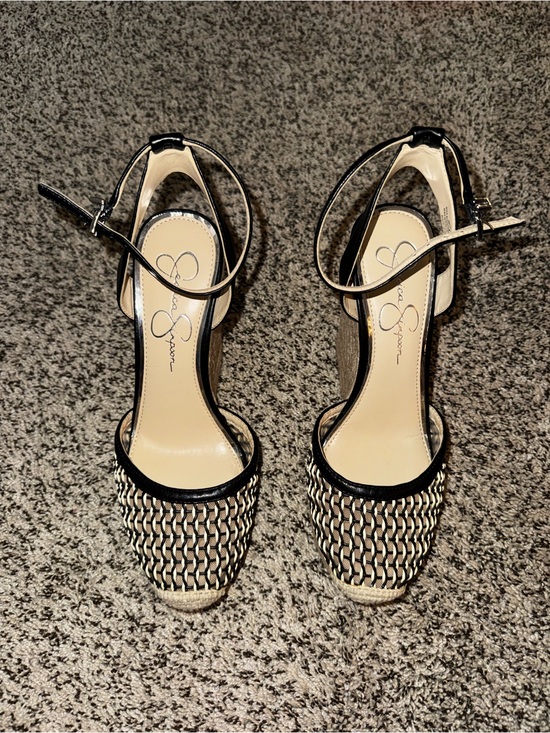 Jessica Simpson Shoes - Jessica Simpson Black and Natural Woven Wedge Sandals